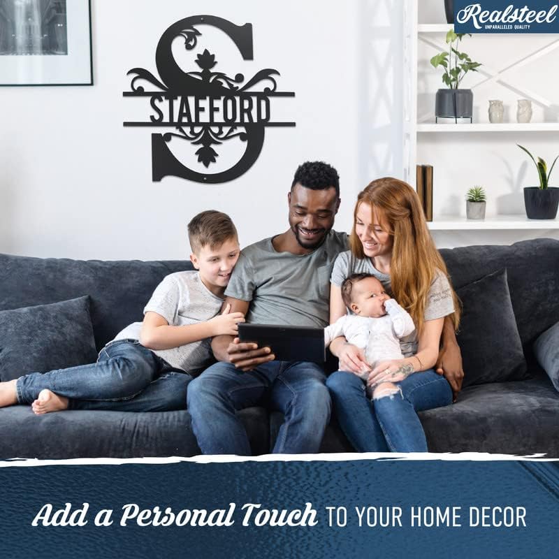 RealSteel Metal Split Letter Monogram - Personalized Metal Decor - Custom Last Name Sign - Monogram - Welcome Sign - Indoors or Outdoors (16", Gold)