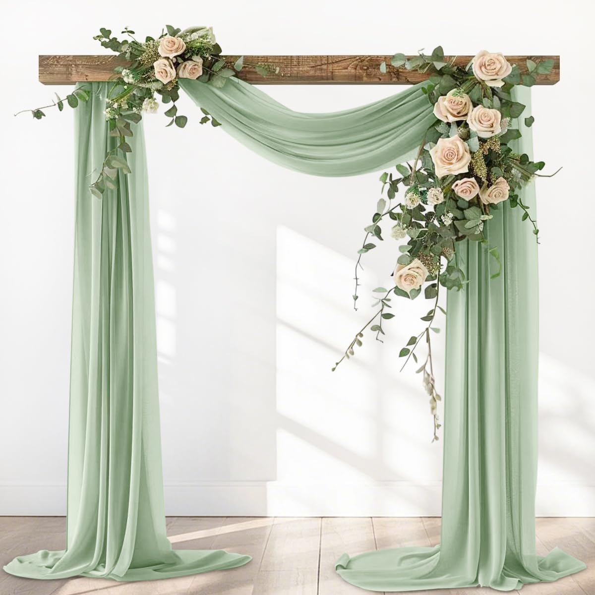 Sage Green Elegant Arch Draping Fabric 2 Panels Outdoor 29" × 20Ft Sheer Chiffon Curtain Drapes for Fall Wedding Ceremony Birthday Party Garden Brunch 2 Panels