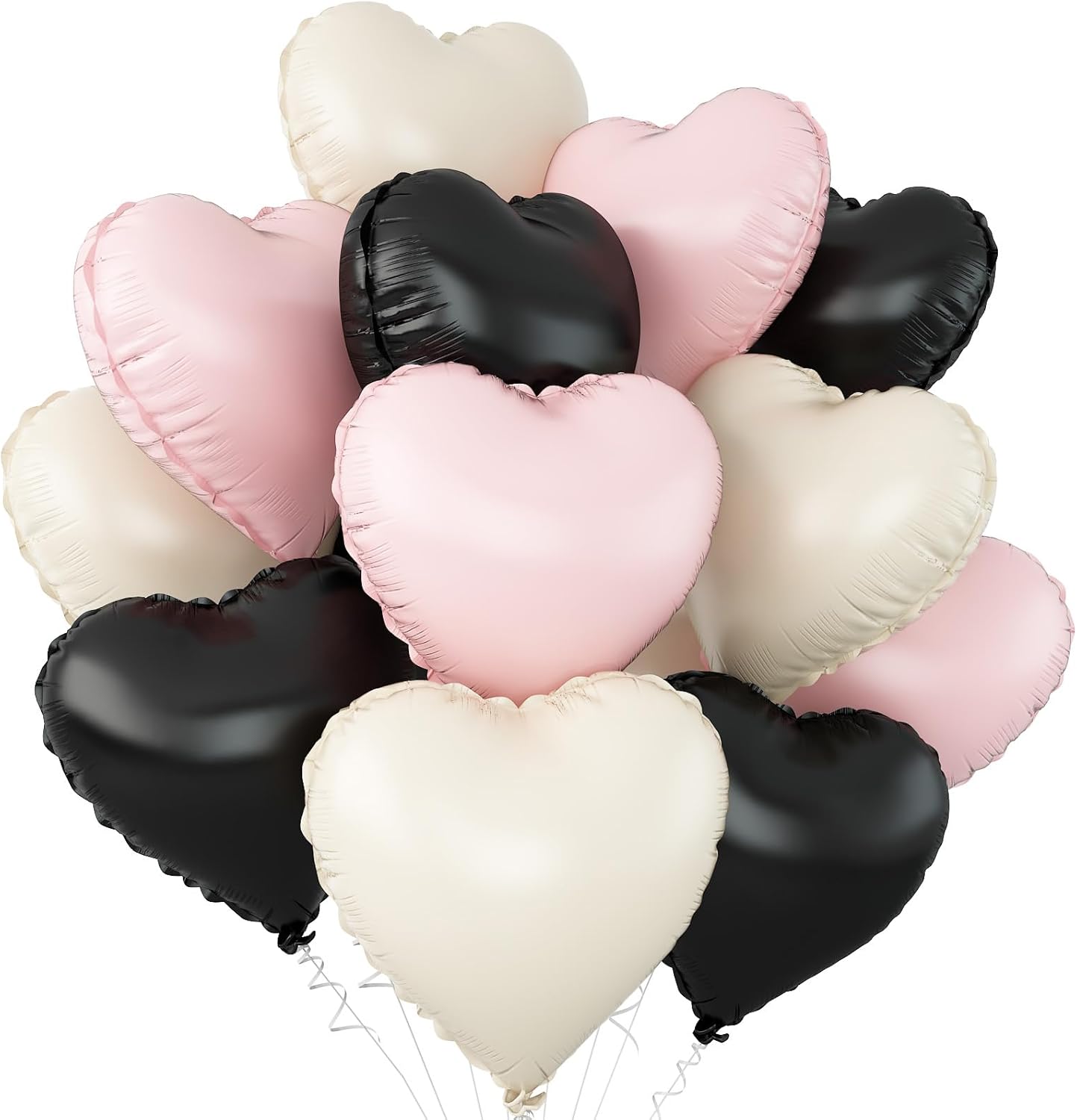 Black Pink White Heart Balloons,12Pcs 18Inch Black Cream White Baby Pink Heart Shaped Foil Helium Polyester Film Balloons for Baby Shower Birthday Anniversary Wedding Engagement Party Decorations