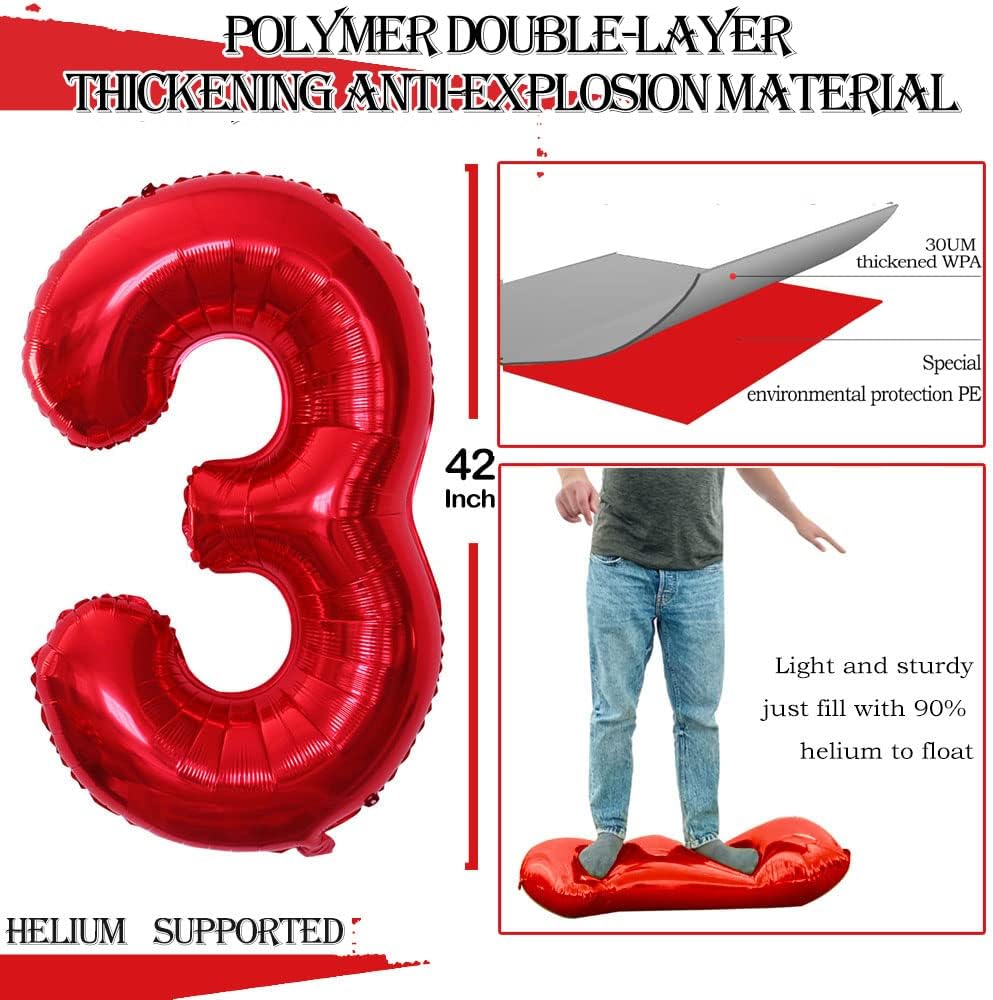 GOER Number 30 Balloons for 30th Birthday Party Decorations,42 Inch Jumbo Foil Helium Balloons for 30th Anniversary (Red)