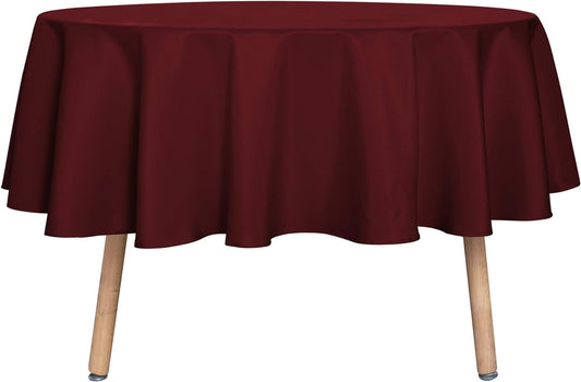 sancua Round Tablecloth - 80 Inch - Water Resistant Spill Proof Washable Polyester Table Cloth Decorative Fabric Table Cover for Dining Tables, Buffet Parties and Camping, Burgundy