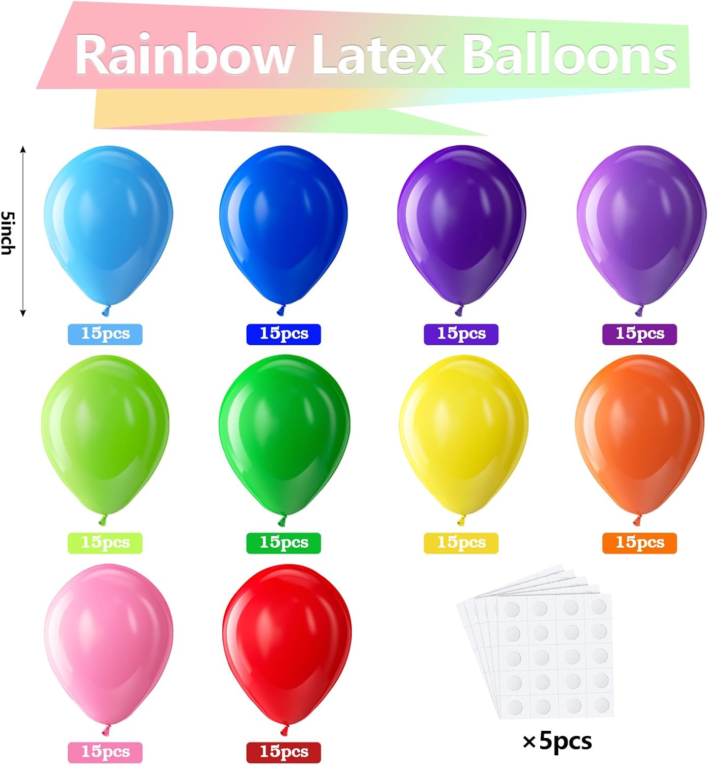 Bezente Assorted Rainbow Latex Balloons - 150 Pack 5 inch Multicolor Helium Balloons for Birthday Bridal Shower Wedding Rainbow Party Decorations