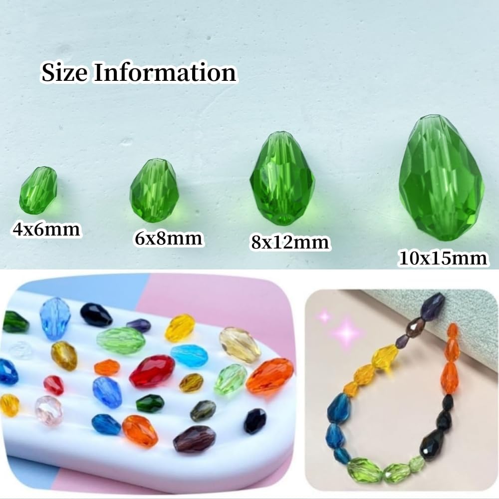 100pcs 8x12mm Teardrop Crystal Glass Beads Vertical Hole Faceted Glass Teardrop Spacer Beads for Bracelets Necklace Earring DIY Jewelry Making Craft(Green)