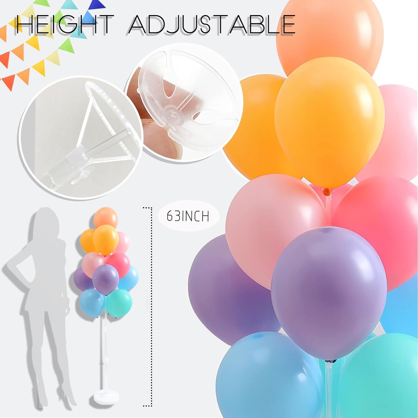 Balloon Column Stand Kit,2 Sets of Assorted Rainbow Balloon Tower Pillar with Reusable Design for Grirls Party,Birthday, Wedding, Baby Shower, Graduation Valentine's Day Decoration
