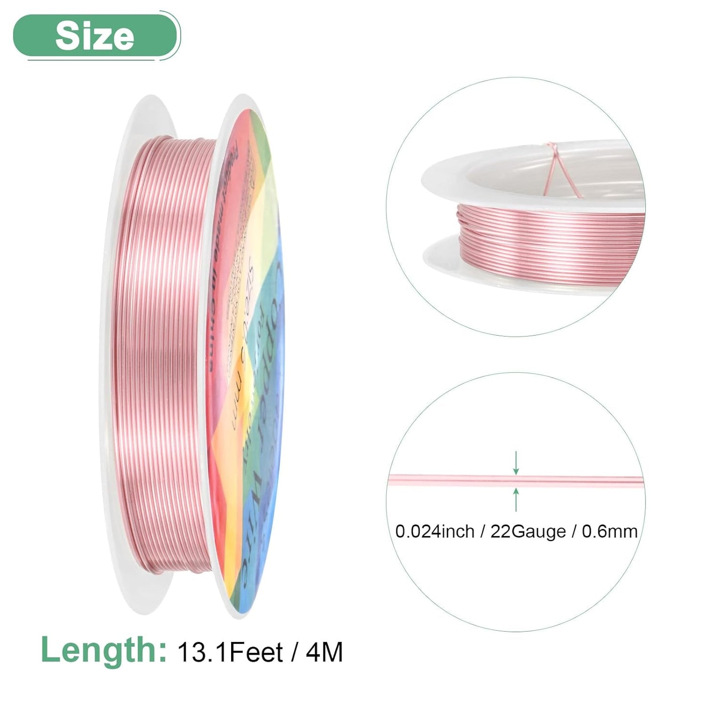 0.6 Mm/22 Gauge Copper Wire for Jewelry Making, 13.1FT Copper Beading Craft Wire for Jewelry/Weaving/DIY Crafting/Planting, Color-Retaining [4M, Rose Gold]