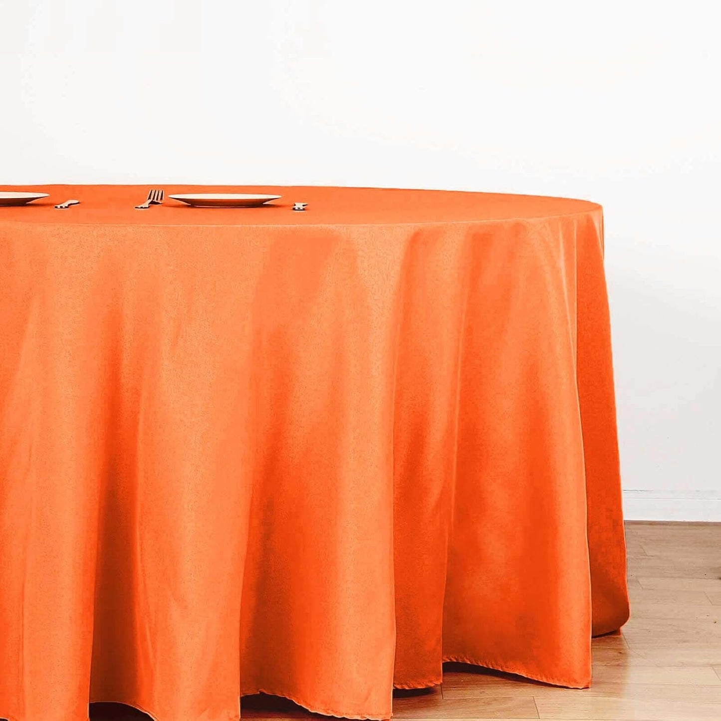 Efavormart Round Tablecloth, 132 Inch Stain & Wrinkle Resistant Washable Table Cloth, Decorative Polyester Fabric Table Cover for Banquet, Wedding, Dining- Orange