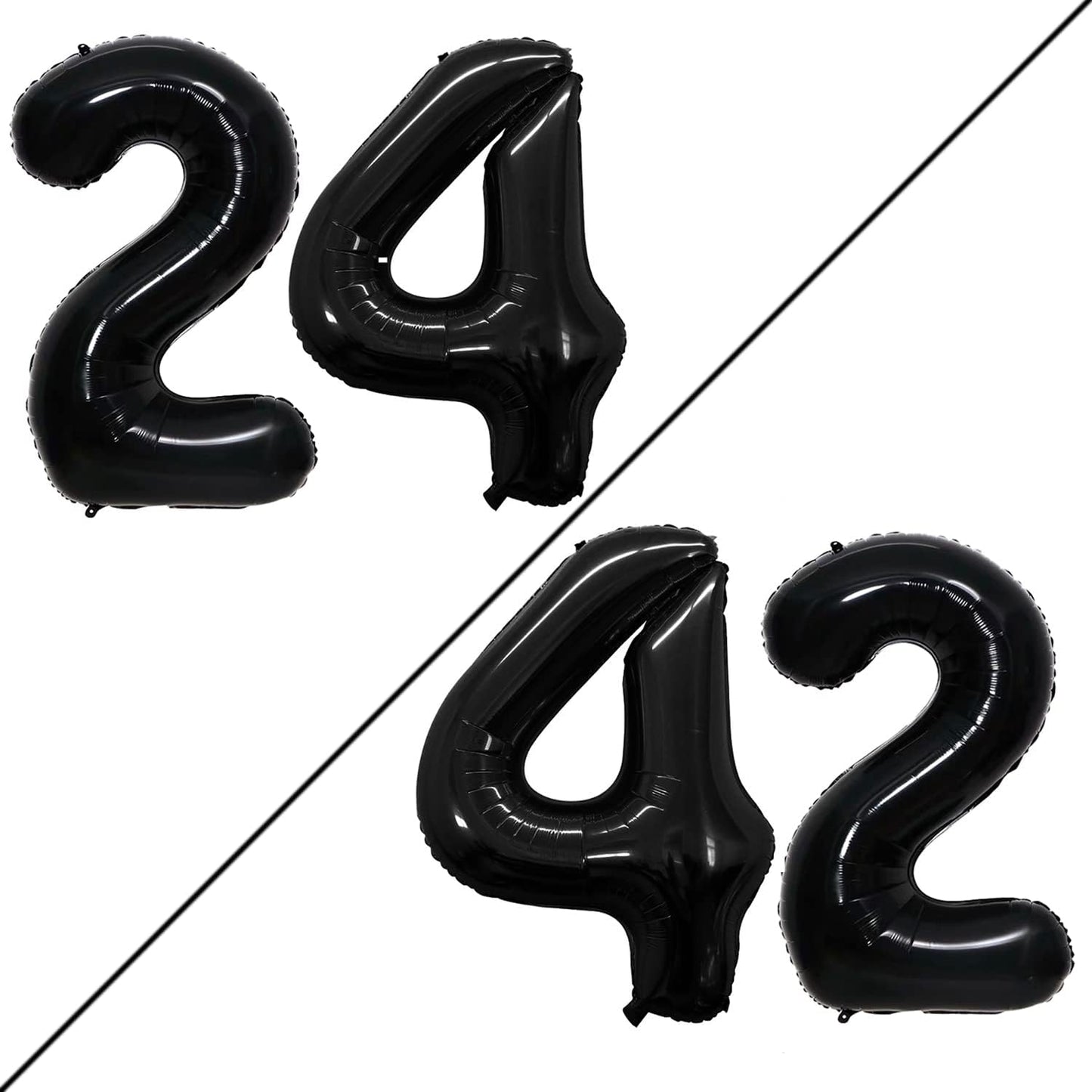 GOER Number 24 Balloons for 24th Birthday Party Decorations,42 Inch Jumbo Foil Helium 42 Balloons for 42nd Birthday Party Decoration (Black)