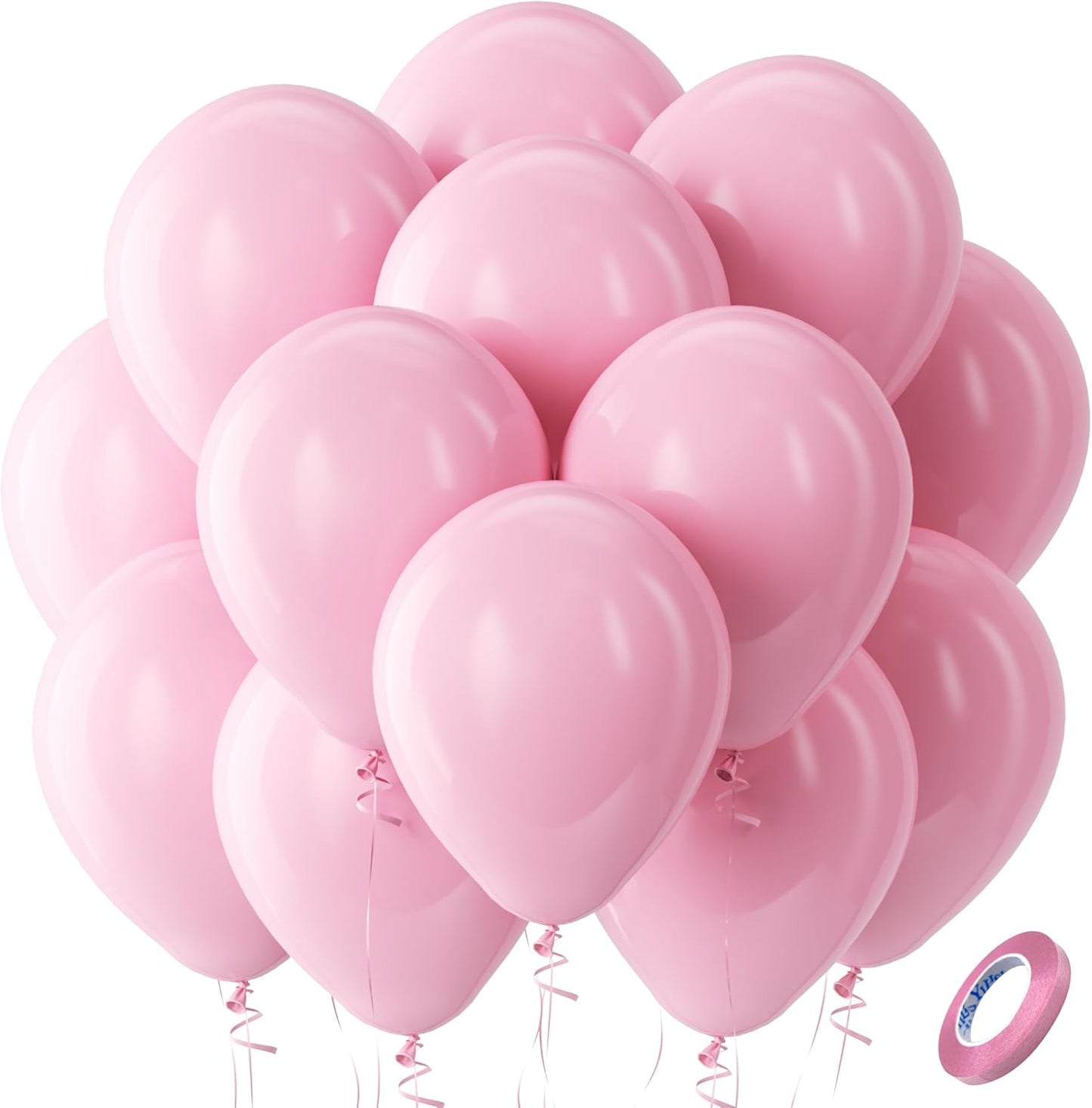 Bezente Pastel Pink Latex Party Balloons - 100 Pack 12 inch Round Helium Light Pink Bridal Pink Balloons for Wedding Bridal Shower Gender Reveal Birthday Party Decoration