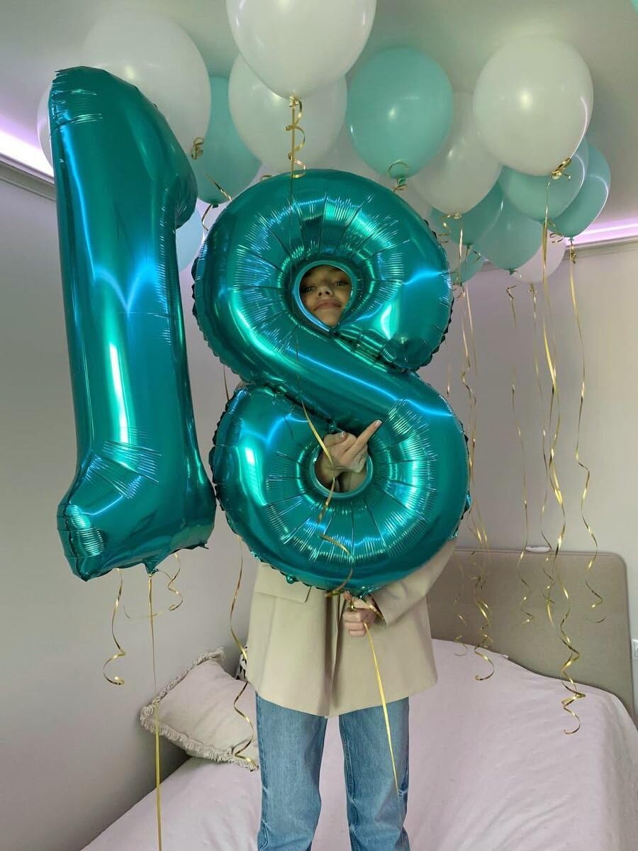 Teal Blue Number 7 Birthday Balloon 40 Inch, Digital Balloons for 7 17 27 70 77 Party Celebration Decorations Supplies, Teal Blue Mylar Foil Numbers Balloon for Seven Wedding Anniversary