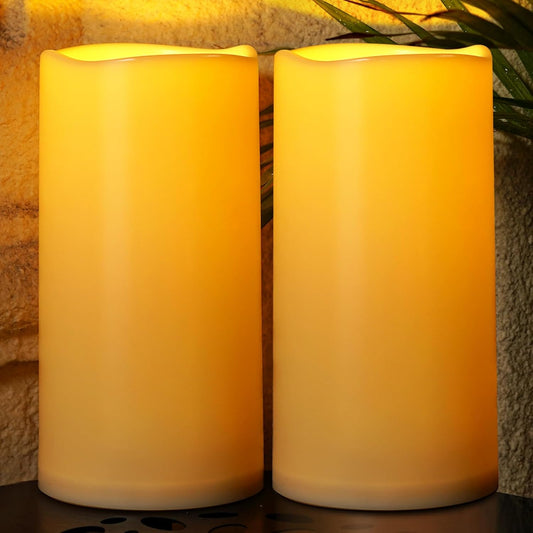 Homemory 6" x 12" Extra Large Outdoor Waterproof Candle with Auto 6-Hour Timer, Ivory Plastic Made, Long Last for Half A Year, Set of 2