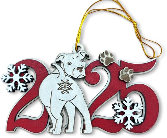 Staffordshire Bull Terrier 2025 Christmas Ornament – Cute Wooden Dog Tree Decoration with Snowflakes & Paw Prints for Staffordshire Lovers, Pet Owner Christmas Décor
