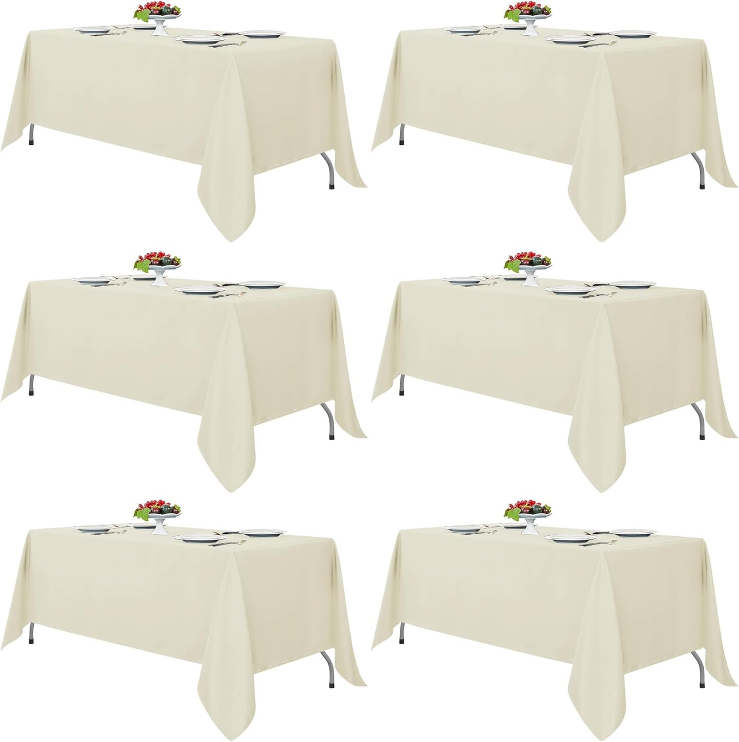 Fitable Ivory Rectangle Tablecloths for 6 Foot Tables, 6 Pack - 70 x 108 Inches - Stain Resistant and Washable Table Clothes, Polyester Fabric Table Covers for Wedding, Party, Banquet, Buffect
