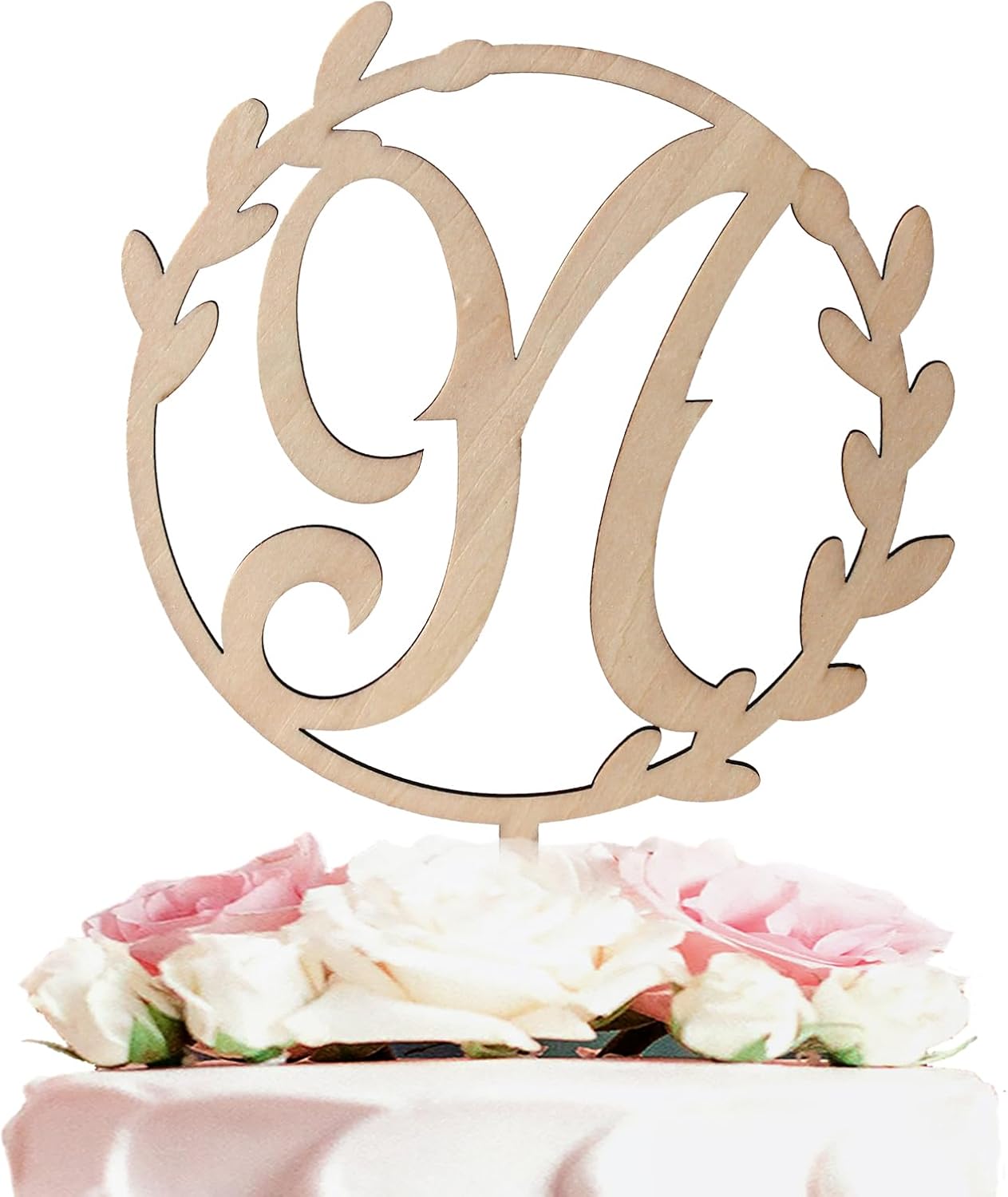 LINGTEER Personalized Inital Letter N Wooden Cake Topper Perfect for Birthday Rustic Wedding Party Keepsake Decoration