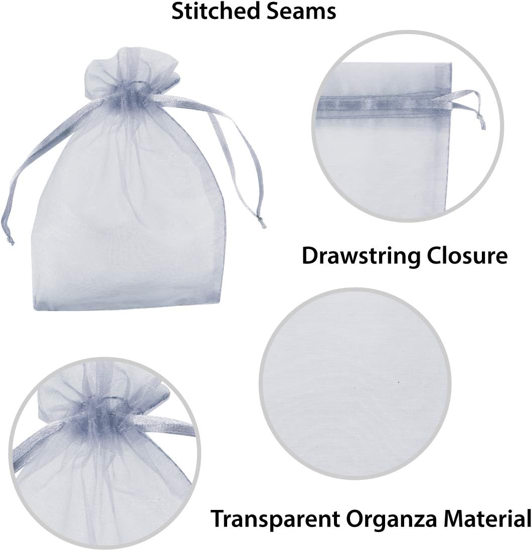 Super Z Outlet 100 Pack 5x7 Inch Mini Sheer Drawstring Organza Transparent Bags Jewelry Sack Pouches for Wedding, Party Decorations, Arts & Crafts Gifts (Silver)
