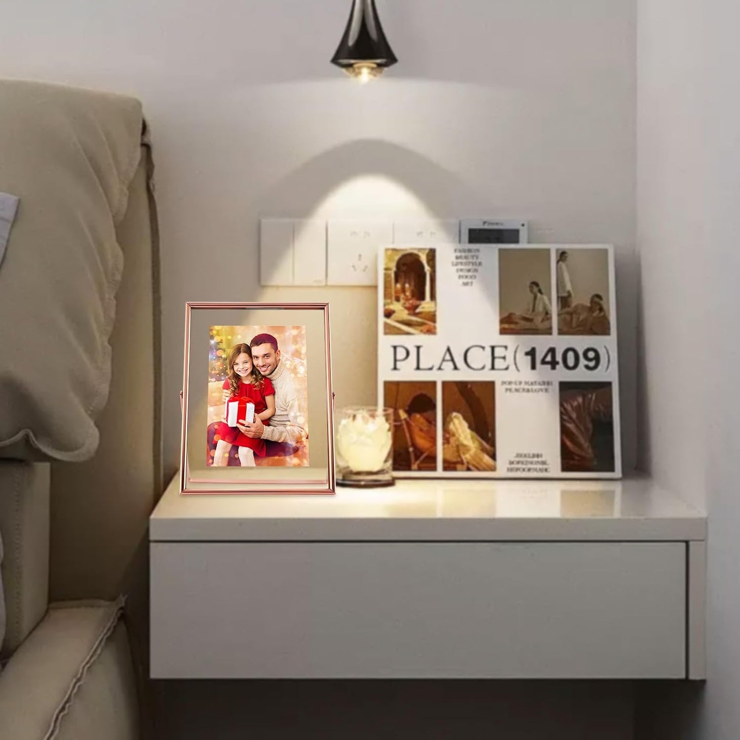 Rose Gold Floating Picture Frame, 6"x8", Vertical, For Picture 5x7, 4x6, 3x5, Medium Tabletop Photo Frame, Classy Gift For Holiday, Birthday or Wedding, Home or Office Décor