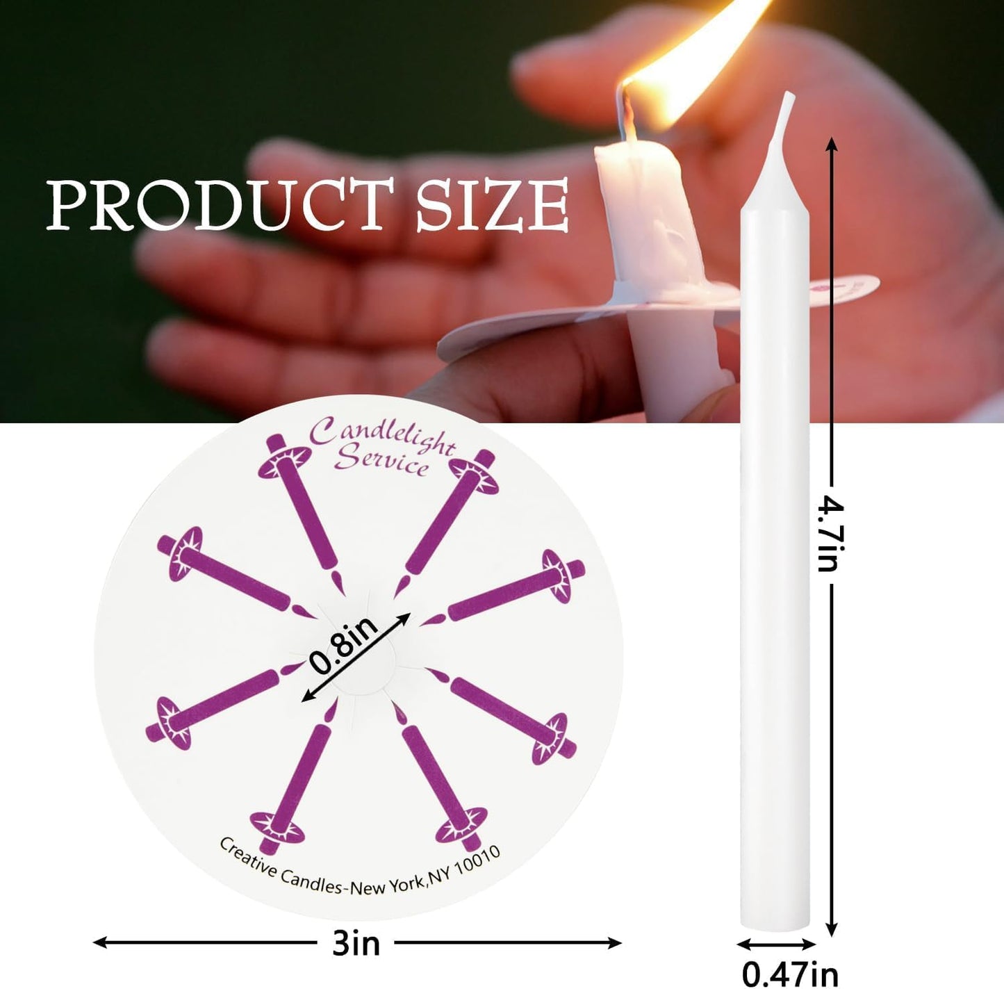 200 pcs Church Candles with Drip Protectors for Devotional Candlelight Vigil Service, Unscented White 5" H X 1/2" D, No Smoke, Shabbat, Praye