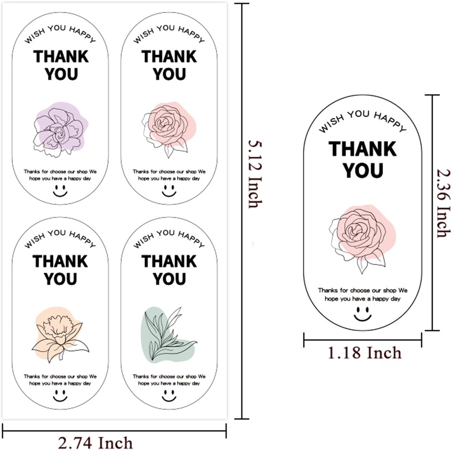 500 Pieces Sealing Large Thank You Stickers, Large Gift Flower Decorative Wrapping Stickers, Suitable for Boxes and Bags Outer Labels Seal Decals Gift Boxes Decoration. (Grateful Petals)