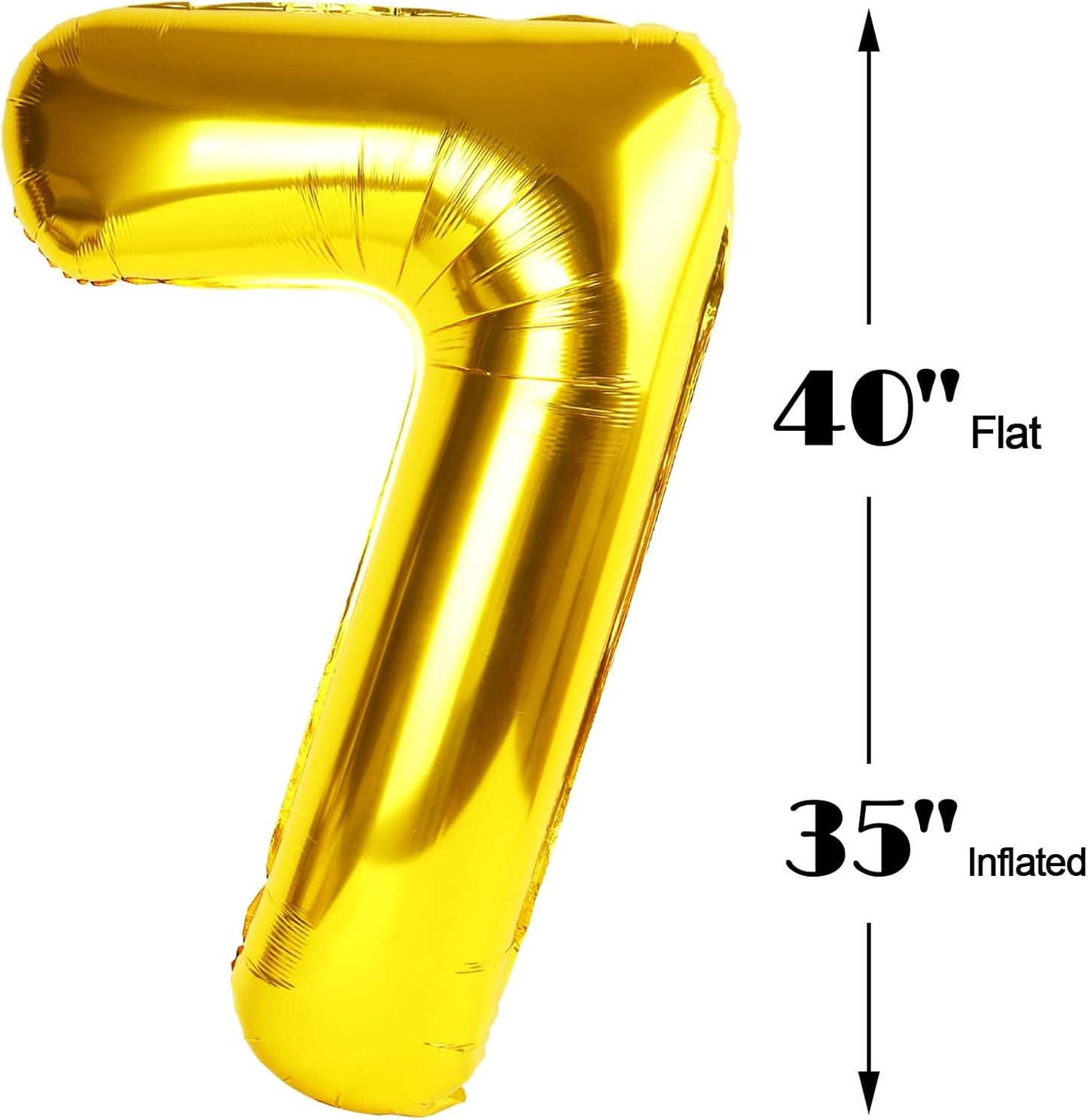 Gold Number 7 Birthday Balloon 40 Inch, Digital Balloons for 7 17 27 70 73 77 Party Celebration Decorations Supplies, Mylar Foil Numbers Balloon for Seven Wedding Anniversary