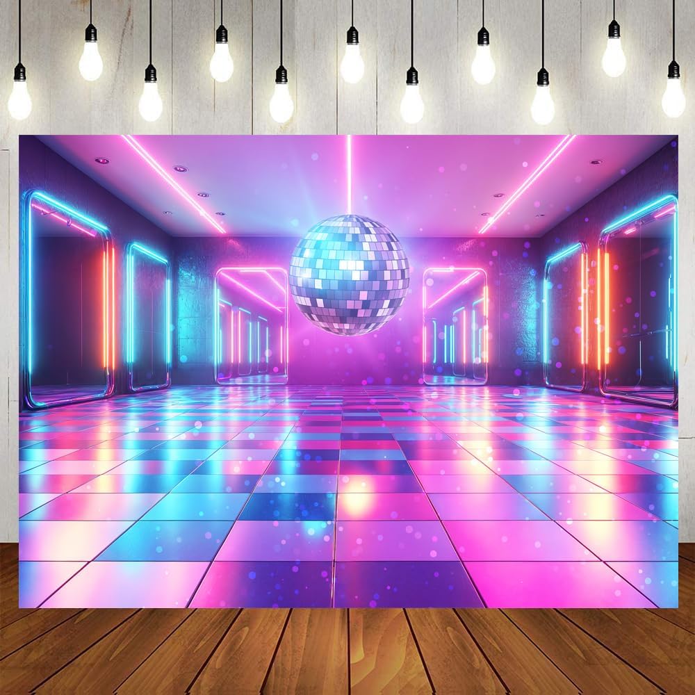 Disco Decorations Backdrop, Retro Glow Party 70s 80s 90s Theme Stage Dance Background Disco Party Decoration, Polyester Banner PartyBackdrop for Birthday Prom Portrait Photo Props 7x5FT