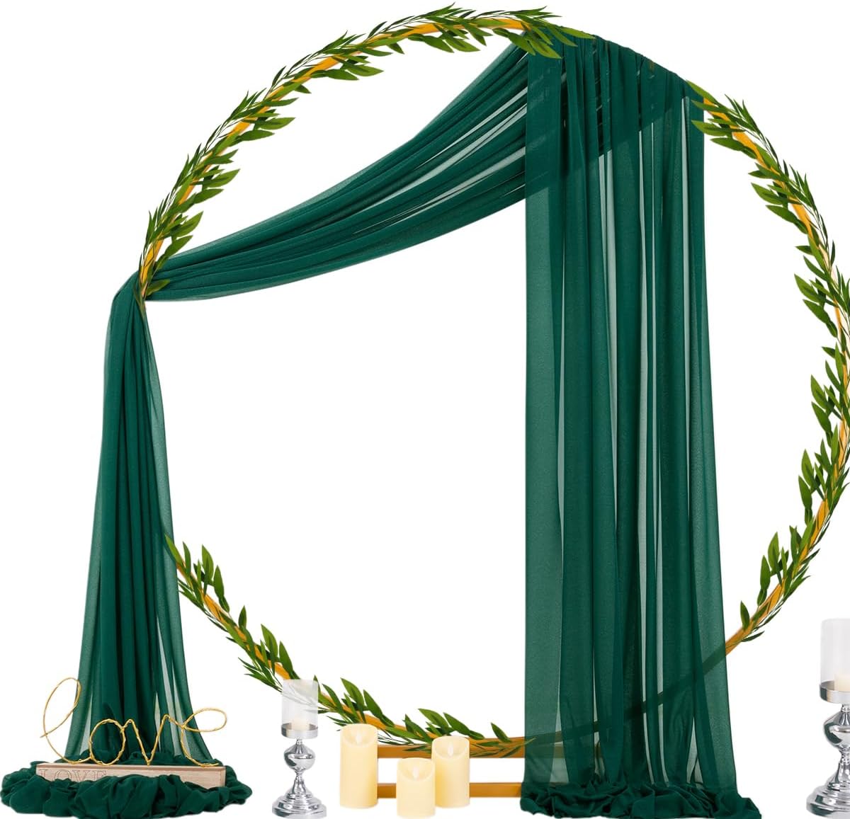 Socomi Wedding Arch Draping Fabric 29" x 20Ft 1 Panel Emerald Green Sheer Outdoor Curtain Drapes Extra Long for Bridal Baby Shower Ceremony Birthday Party Decor