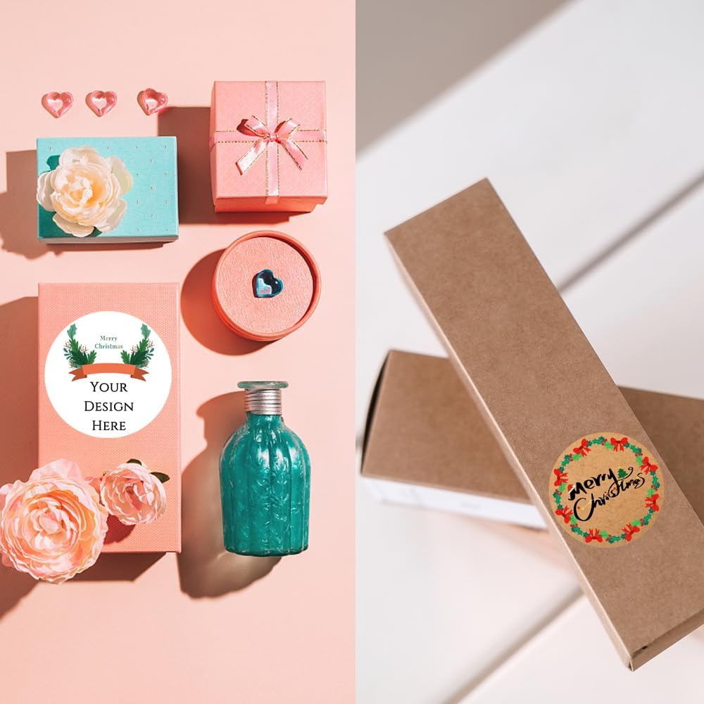 100-1000pcs Custom Stickers Merry Christmas Stickers Personalized Labels Adhesive Xmas Decorative Envelope Seals Stickers for Cards Gift Boxes (Round-2)