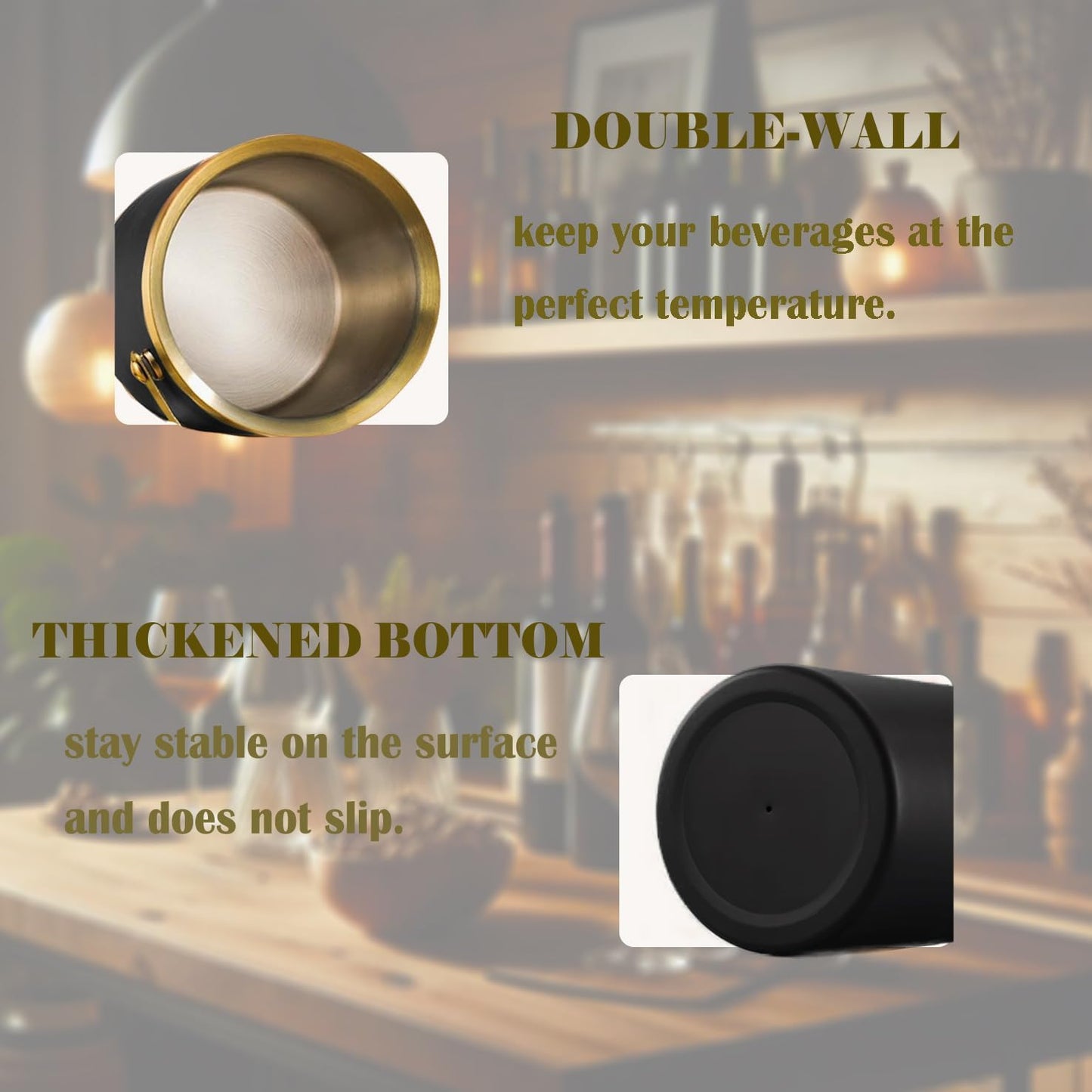 Insulated Ice Bucket with Lid, Handle and Tong Black Gold Stainless Steel Champagne Bucket for Party 3L Bar Cart Accessories Keep Drinks Chilled