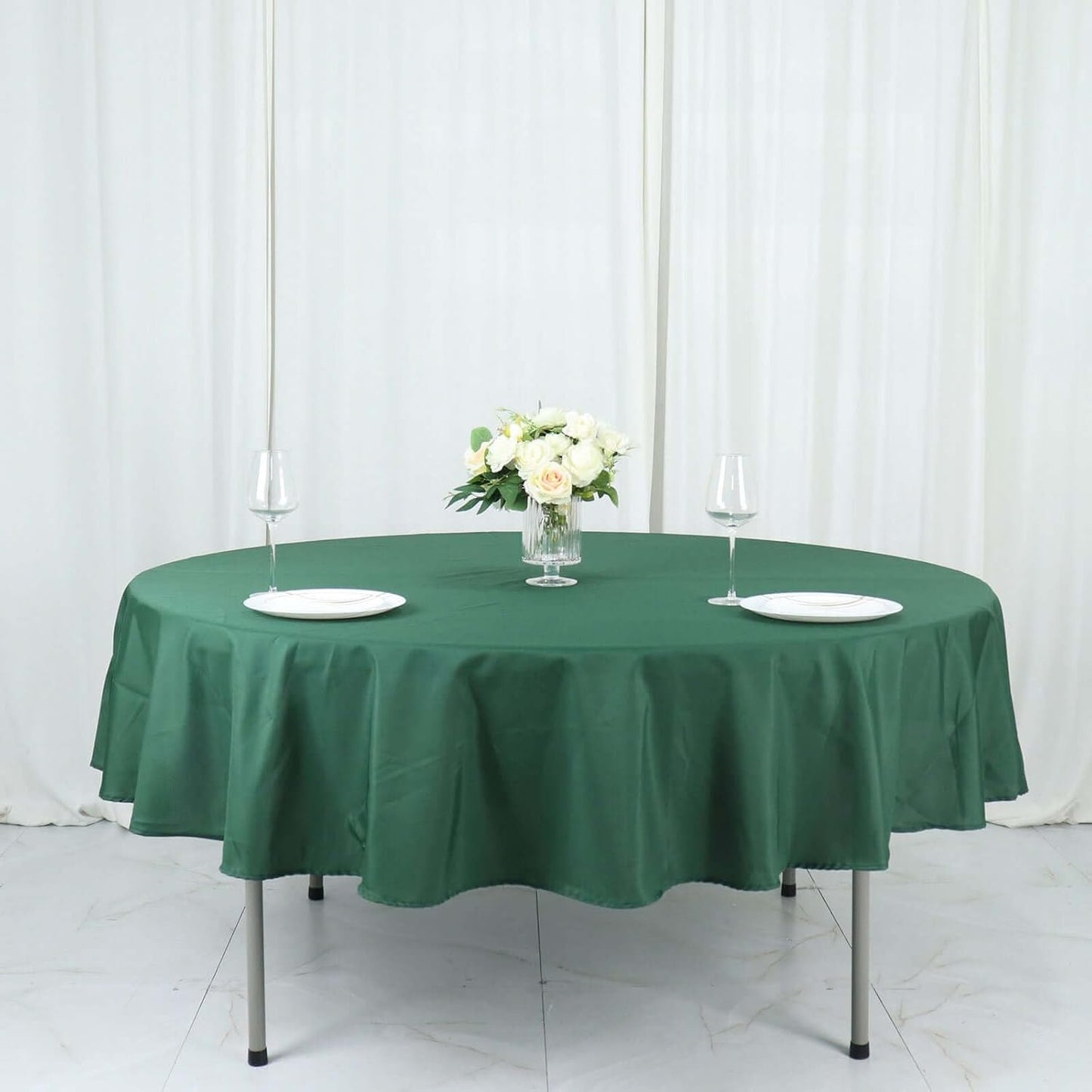 Efavormart Round Tablecloth, 90 Inch Stain & Wrinkle Resistant Washable Table Cloth, Decorative Polyester Fabric Table Cover for Banquet, Wedding, Dining- Hunter Green