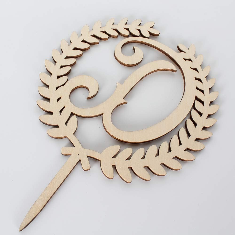 LINGTEER Personalized Inital Letter D Wooden Cake Topper Perfect for Birthday Rustic Wedding Anniversary Party Keepsake Decoration