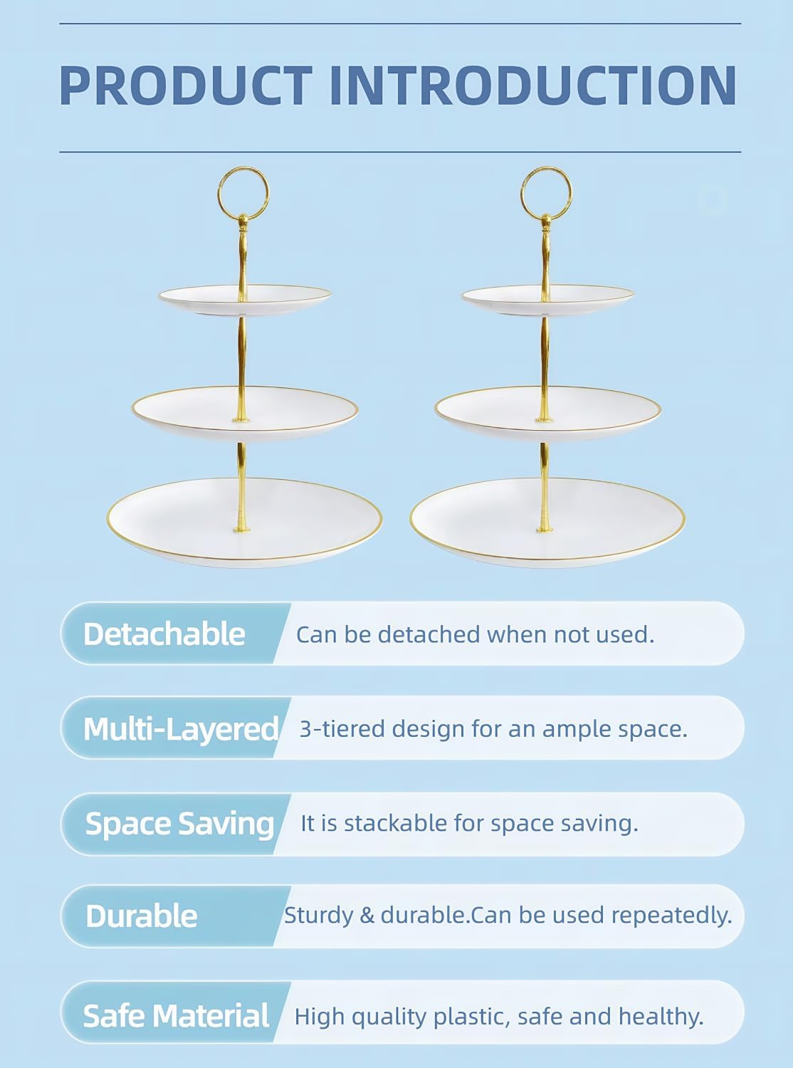 RAUVOLFIA 3 Tier Plastic Cupcake Stand, Tiered Serving Cake Stand, Round White Dessert Stand, Weddings Parties Pastry Serving Tray (2 Pack, White Plate with Gold Rim)