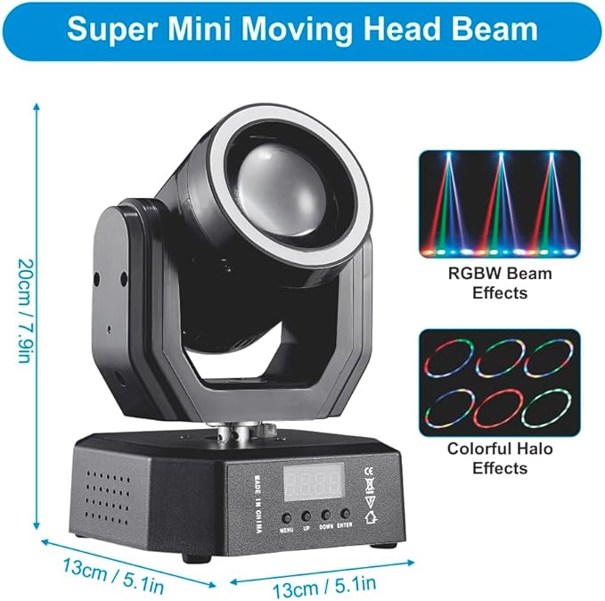 Mini Moving Head Light, 30W Compact Led DJ Stage Lights Moving Head Beam with Halo Effects, Remote/ DMX512/ Sound Control for Wedding DJ Party Disco Club Small Venues