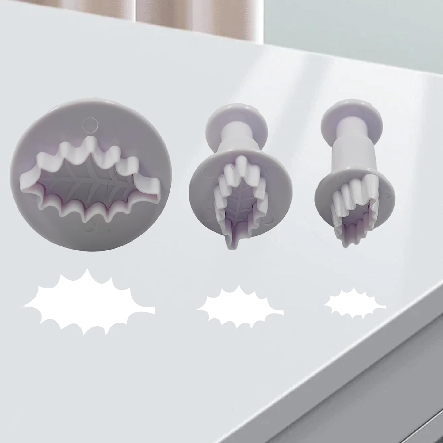 pson 3Pcs Plunger Cookie Cutter Set, Mini Plastic Biscuit Molds for Cake Decorating, Baking, Fondant, and DIY Crafts(Leaf)