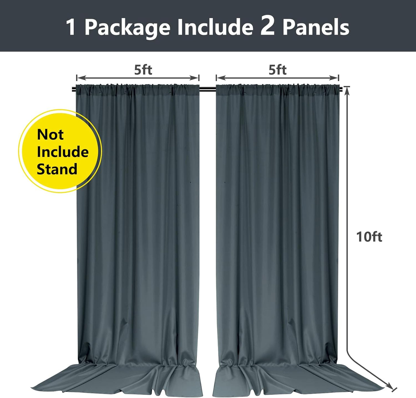 MYSKY HOME 10ft x 10ft Bluish Grey Curtains for Parties, Weddings, Stage, 5ft x 10ft, 2 Panels