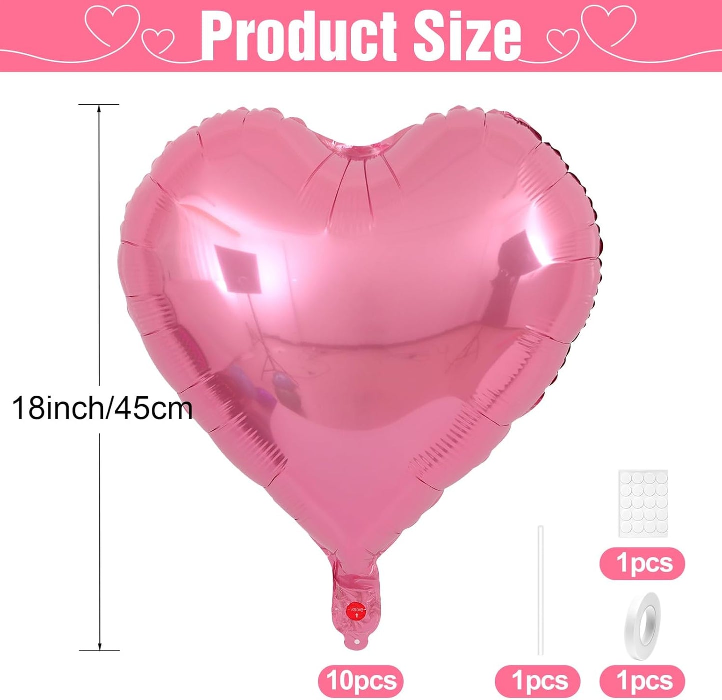 Pink Heart Balloons,10Pcs Foil Heart Shaped Love Balloons,18Inch Pearl Pink Helium Balloon for Valentines,Engagement,Birthday,Baby Shower,Wedding Party Decorations