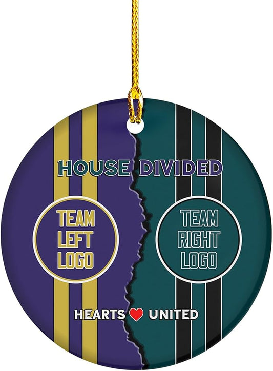 House Divided Ceramic Ornament 2025 - Customized Team Logo Ornament - Football Ornaments Decoration - Sports Personalized Ornaments - Xmas Tree Decor - Gift for Sport Lover