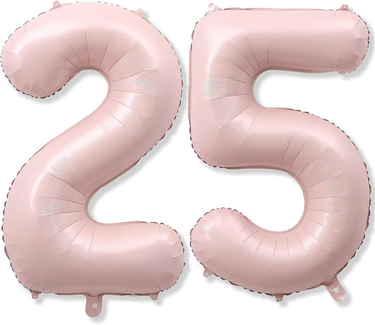Pastel Pink 25 Balloon Number for Girls, 40'' Self Inflating Number 25 Balloons, Big Light Blush Pink Foil 2 & 5 Helium Balloon 25 for Women Boho Coquette 25th Birthday Party Graduation Decorations