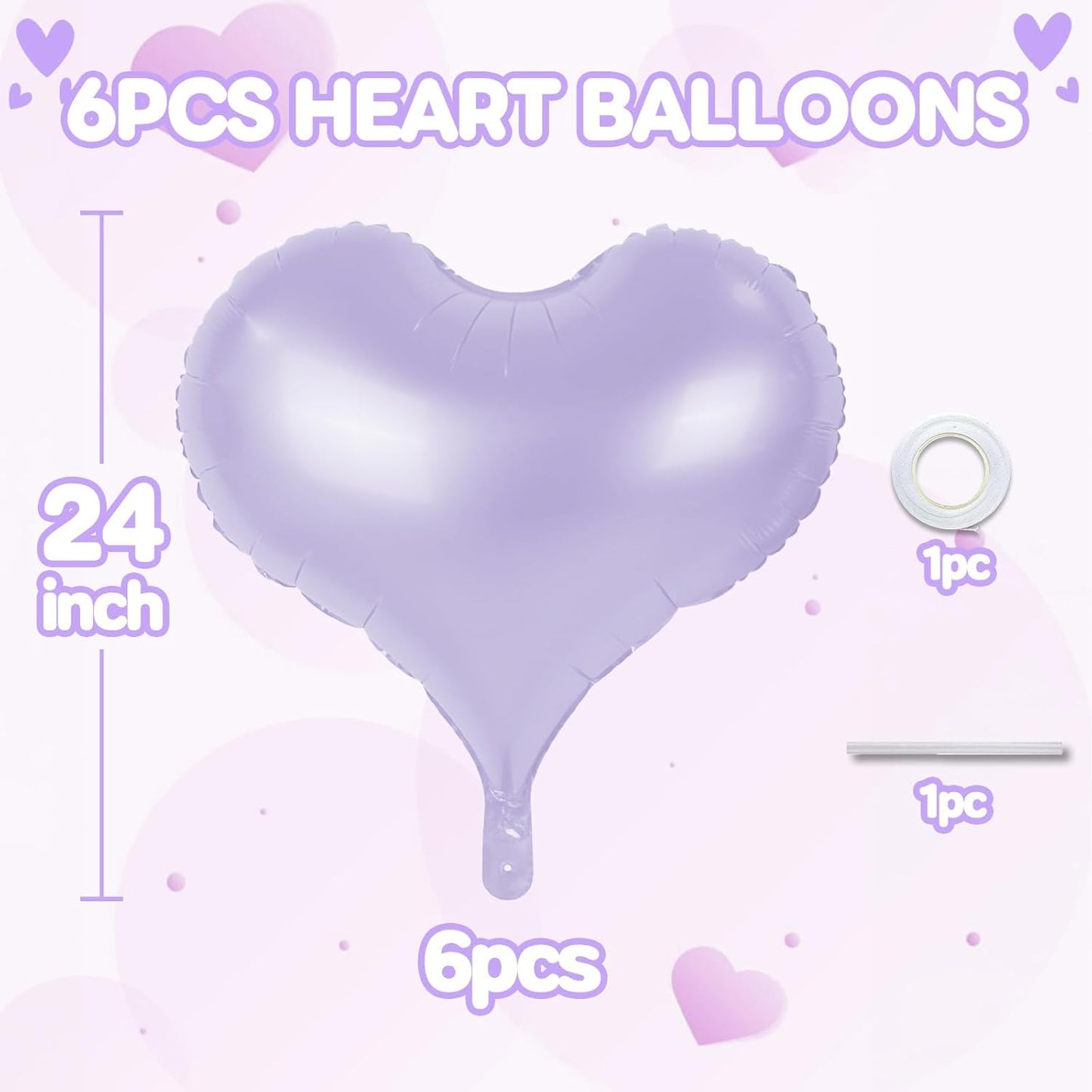 24 Inch Purple Heart Balloons, Heart Shaped Foil Balloons, Purple Helium Balloon for Valentines Day Bridal Shower Anniversary Wedding Birthday Party Decorations