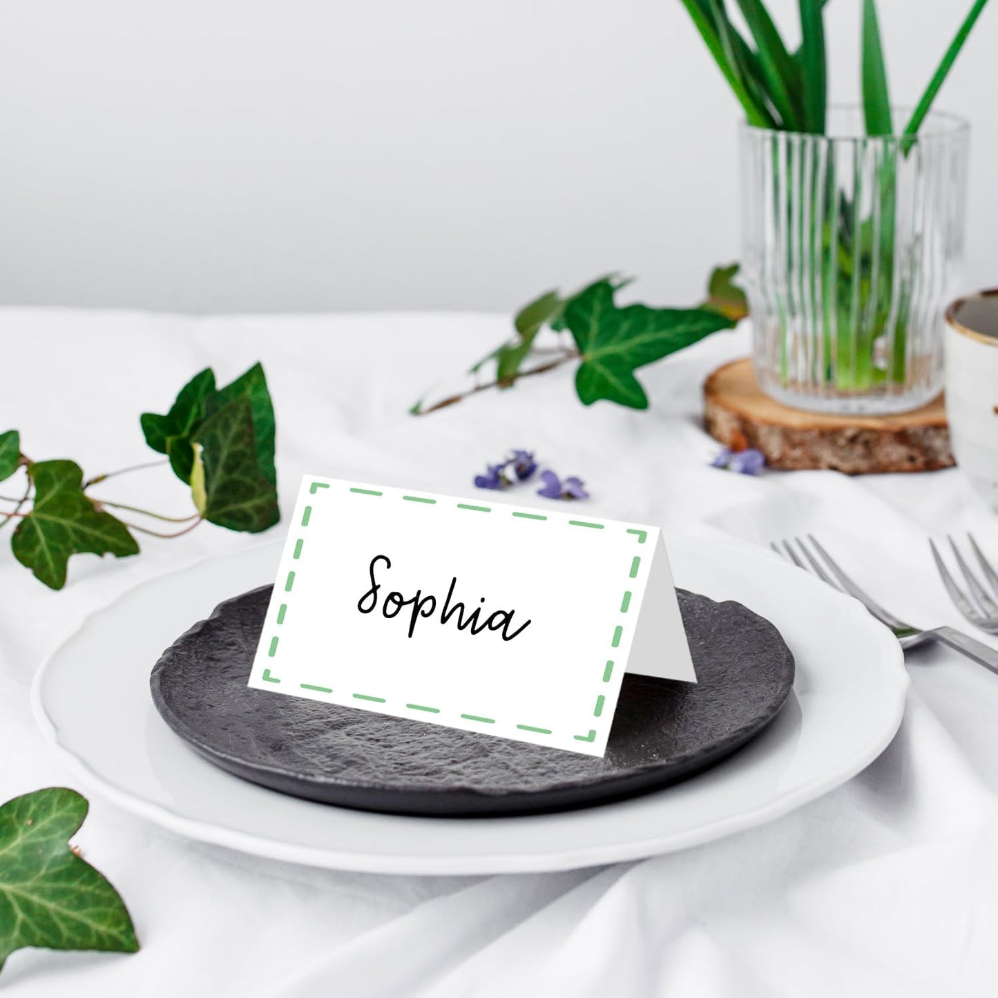 25 Pack Green Lines Place Cards, Editable Name Cards for Table Setting, Tent Cards Food Label for Dinner Party, Bridal Shower, Wedding, Baby Shower and Events -T20