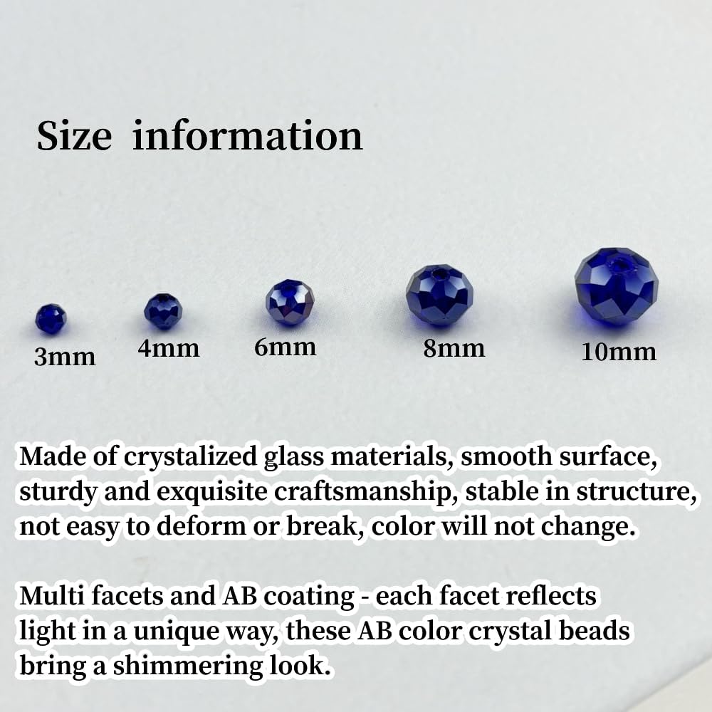 500pcs 3mm Crystal Glass Beads for Crafts Faceted Rondelle Glass Beads for Jewelry Making Crystal Spacer Beads for Necklaces Bracelets Earrings DIY Craft(Dark Blue AB)