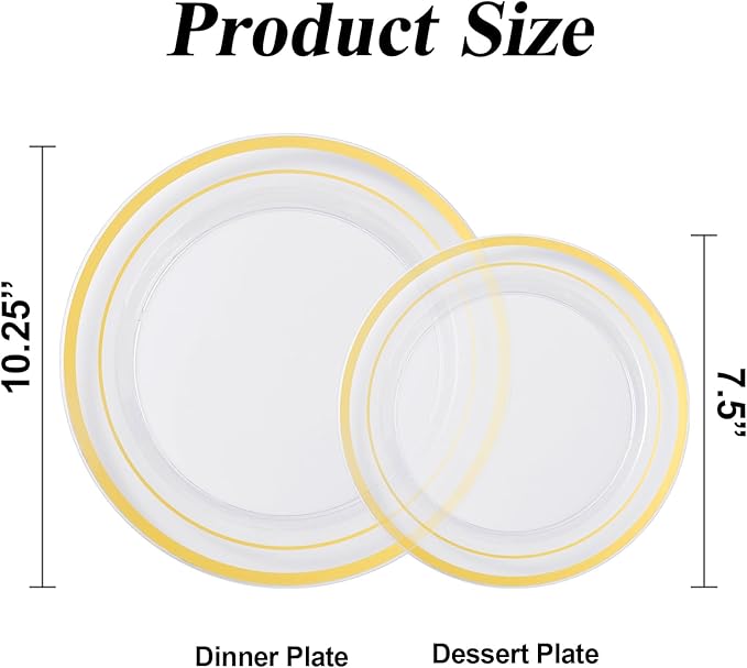 BESTSTAR 200PCS Gold Plastic Plates Set, 100 10.25 inch Dinner Plate and 100 7.5 inch Dessert Plates, Premium Disposable Plates for Party, Wedding