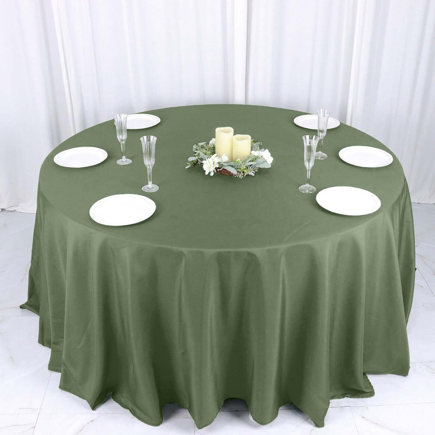Efavormart Round Tablecloth, 132 Inch Stain & Wrinkle Resistant Washable Table Cloth, Decorative Polyester Fabric Table Cover for Banquet, Wedding, Dining- Olive Green