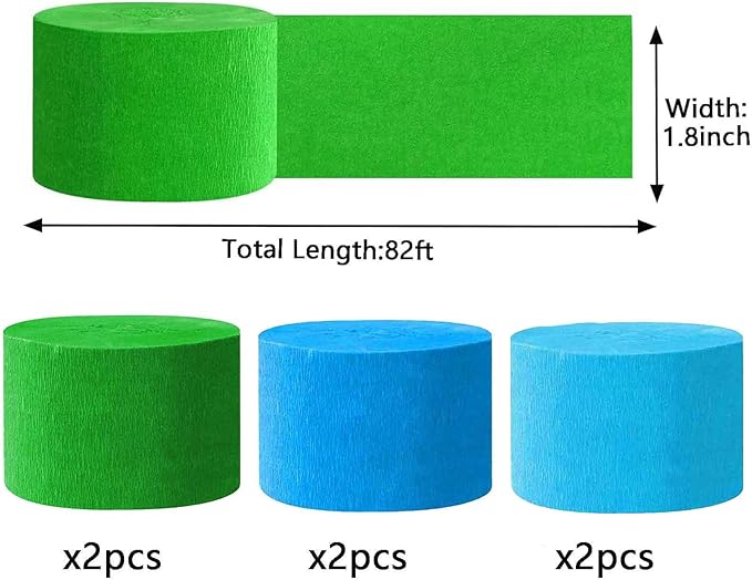 We Moment Green and Blue Crepe Paper Streamers 1.8 Inch Widening 6 Rolls,Green Blue Party Decorations Streamer 82 feet per roll for Birthday Baby Shower Party Decorations