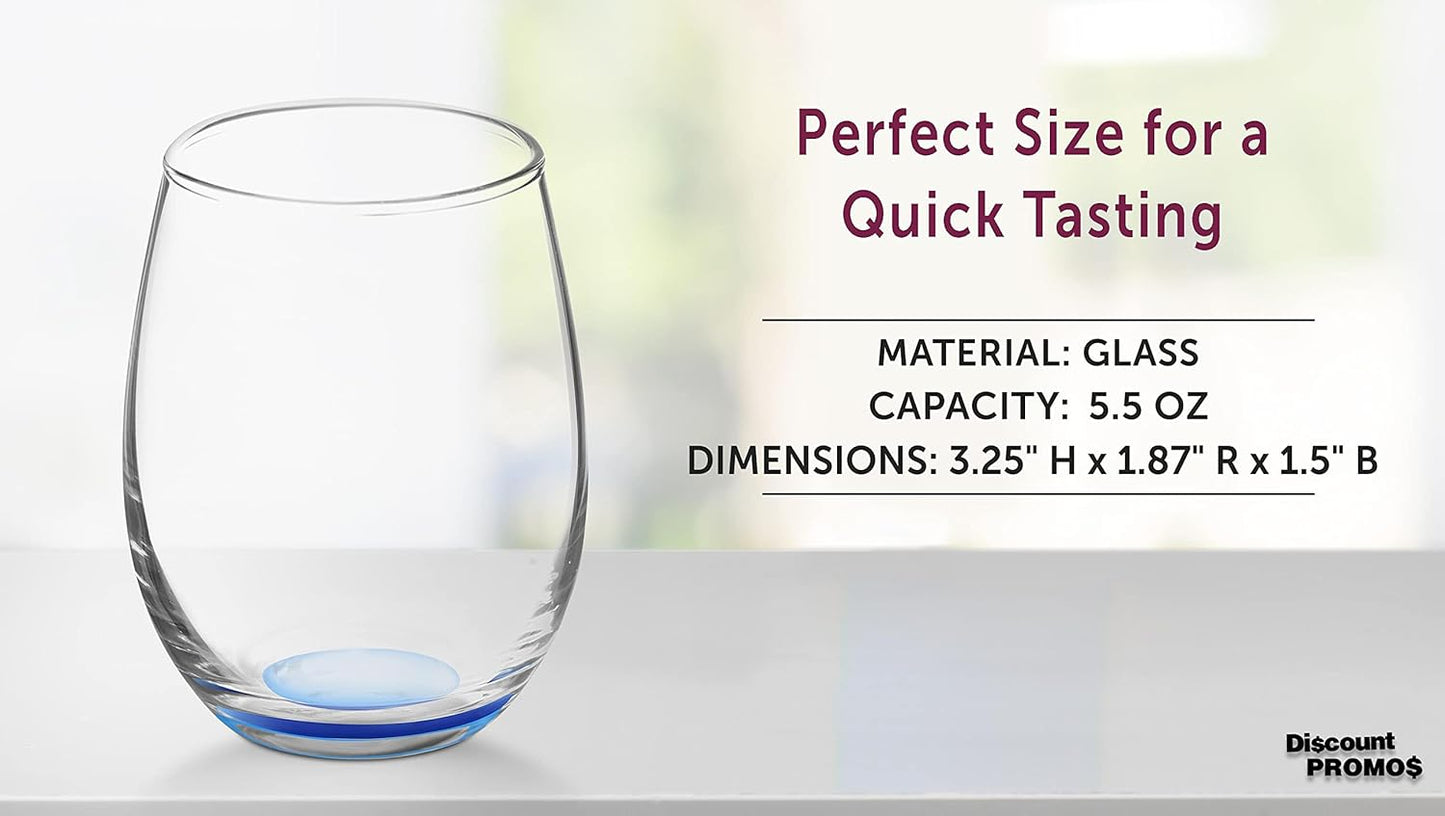 DISCOUNT PROMOS Stemless Wine Glasses by ARC 5.5 oz. Set of 12, Bulk Pack - Perfect for Hotel, Bar, Restaurant or Lounge - Blue