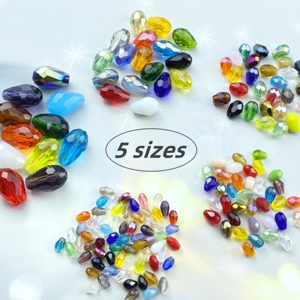 200pcs 4x6mm Teardrop Crystal Glass Beads Vertical Hole Faceted Loose Spacer Beads for DIY Craft Jewelry Making Necklace Bracelet Earring Wind Chimes(Black Series)