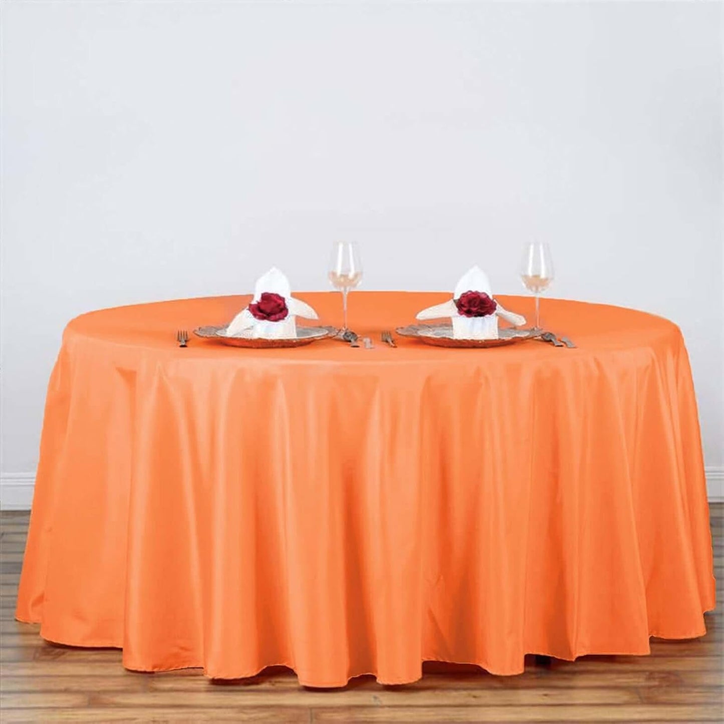 Efavormart Round Tablecloth, 120 Inch Stain & Wrinkle Resistant Washable Table Cloth, Decorative Polyester Fabric Table Cover for Banquet, Wedding, Dining - Orange