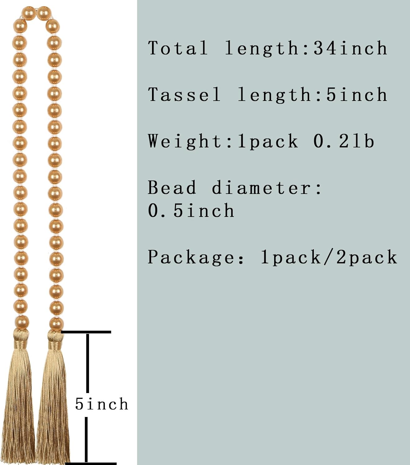 Fenghuangwu 34 Inch Pearl Glass Bead Garland with Tassels - Elegant Boho Table Decor, Fringe Wall Hanging for Wedding, Party, Farmhouse Rustic Prayer Bead Home Decoration(1 Pack,Off White)