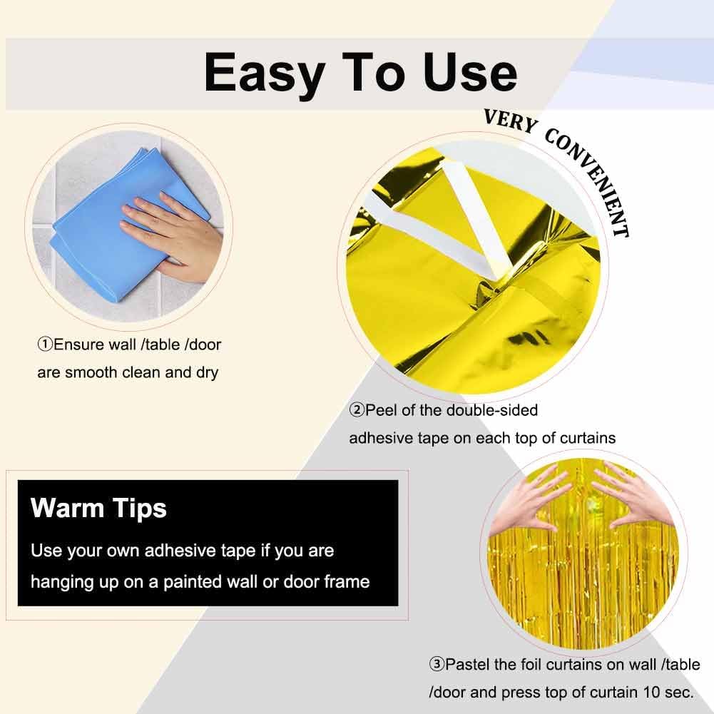 Black and Gold Party Decorations - 4Pack 3.2x8.2ft Black and Gold Foil Fringe Curtains for Birthday Party Decorations