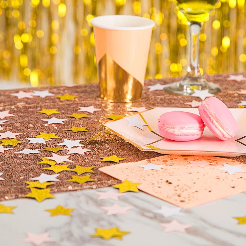 MOWO Glitter Five Stars Confetti Wedding Party Decor and Table Decor, 1.2’’ in Diameter (glitter gold,pink,white,200pc)