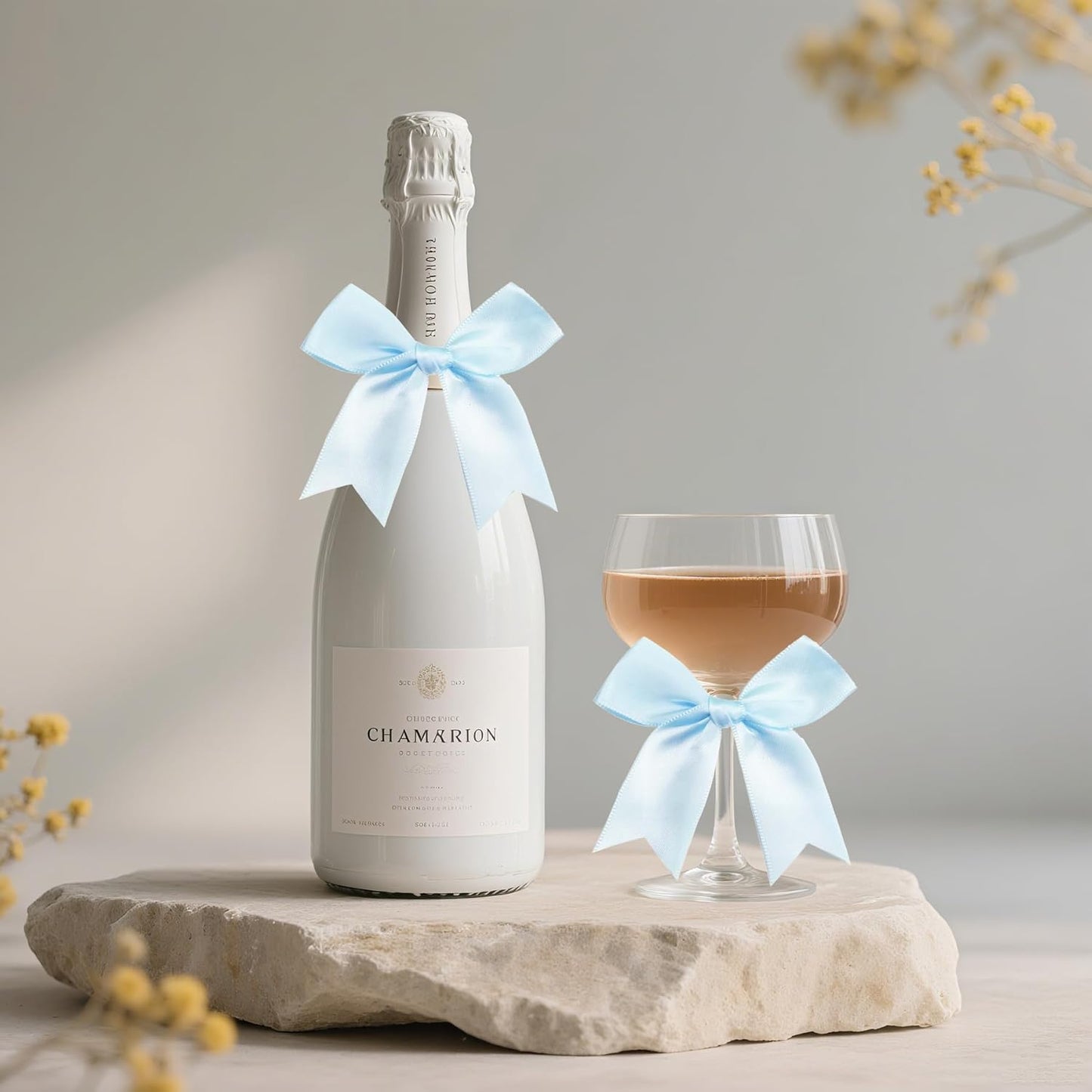 50 PCS Twist Tie Bows Satin Ribbon Bows 3.3 Inch Gift Wrap Bows Craft Bows for Gift Wrapping, Party Decorations Gifts Bag DIY Treat Bags Wedding Decor Baby Shower Christmas (Light Blue)