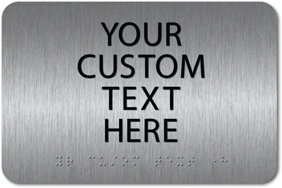 ALPHA DOG ADA SIGNS Custom ADA Compliant Braille Sign, 6"x9" Room Identification Plaque, Tactile Text, Raised Letters, Personalized 4-Line, Indoor/Outdoor, USA-Made (Brushed Stainless)