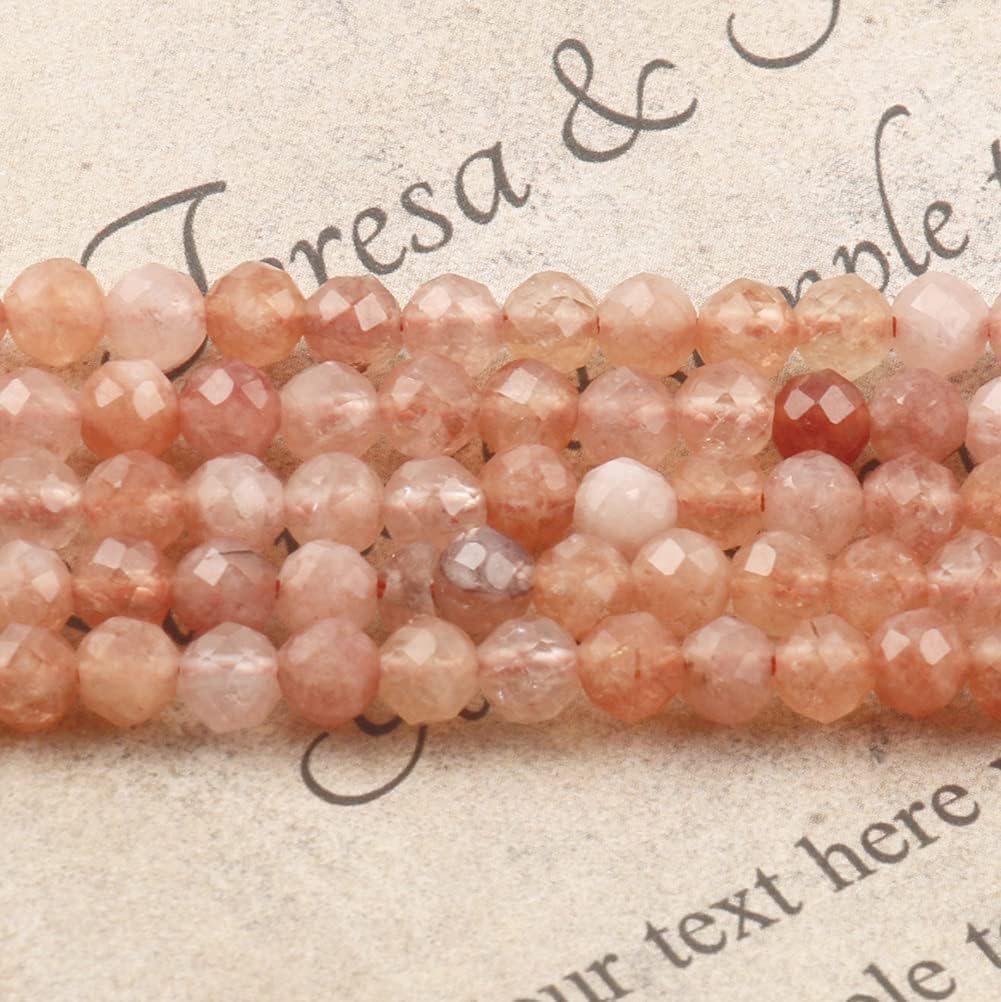 Song Xi 180pcs 2mm Natural Sunstone Gemstone Beads Faceted Round Loose Stone Beads for Jewelry Making